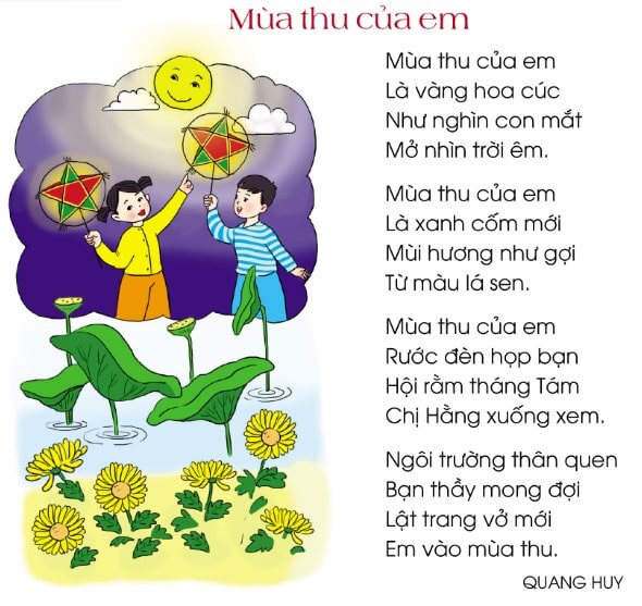 mùa thu của em ; mùa thu của em quang huy ; đọc hiểu mùa thu của em ; trắc nghiệm mùa thu của em